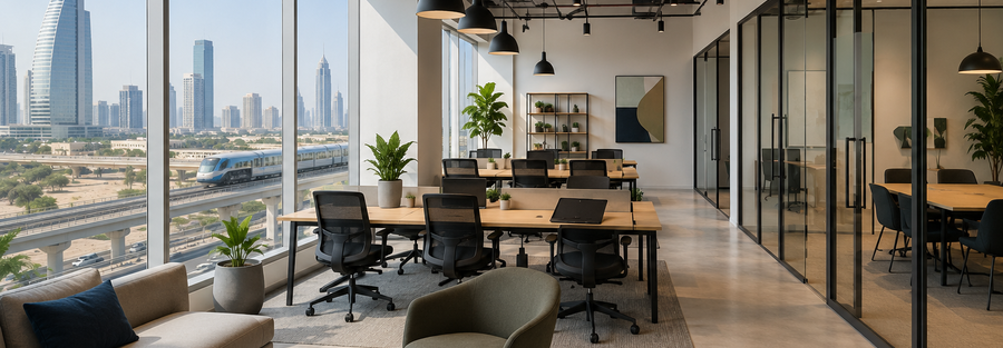 Modern coworking space interior in Garhoud, Dubai