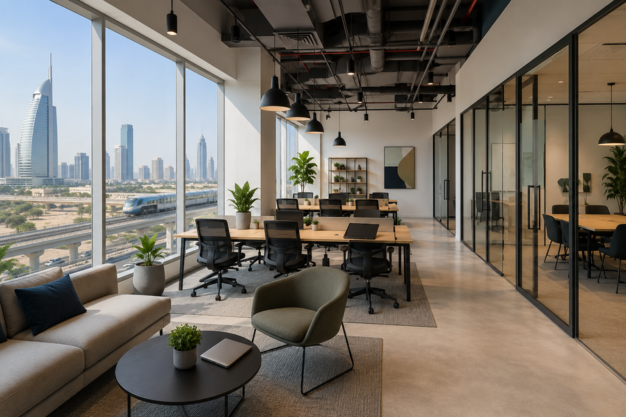 Modern coworking space interior in Garhoud, Dubai